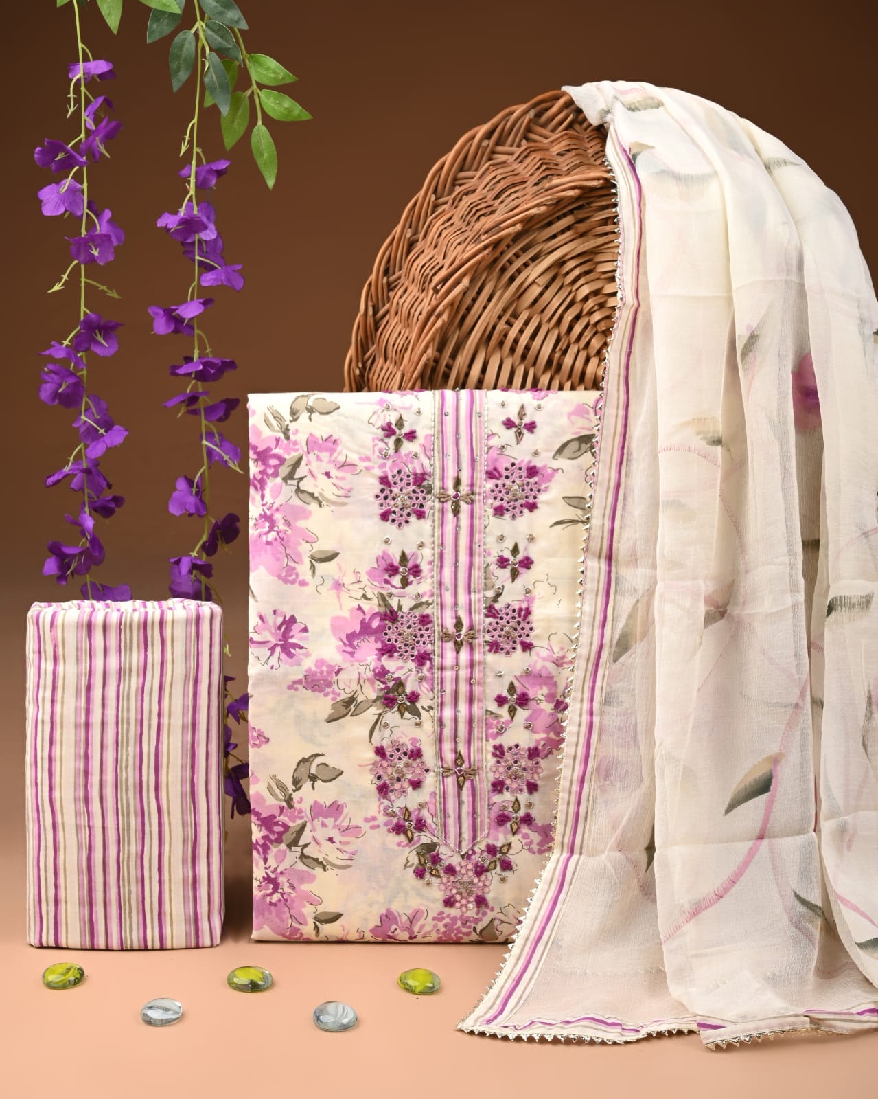Designer zari gotapatti work Cotton Suit with chiffon dupatta(WAGP69)