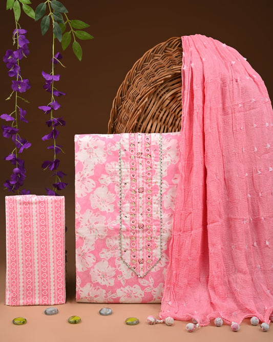 Designer zari gotapatti work Cotton Suit with chiffon dupatta(WAGP68)
