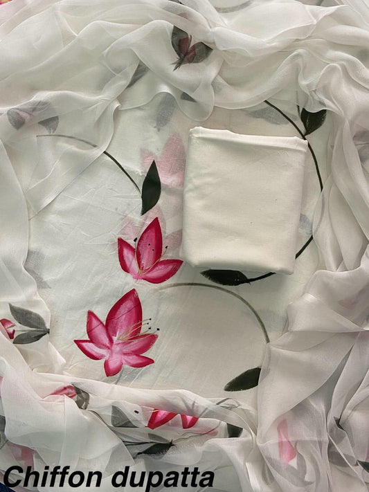 New Premium Hand Block Print Cotton Suit Set with Chiffon Dupatta(WACFCOTMU21)