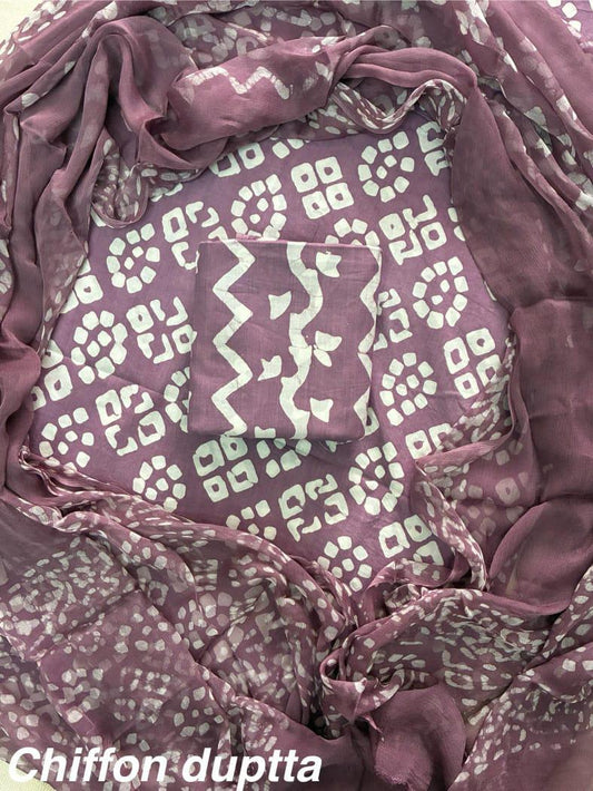 New Premium Hand Block Print Cotton Suit Set with Chiffon Dupatta(WACFCOTMU53)
