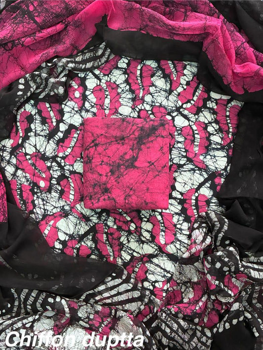 New Premium Hand Block Print Cotton Suit Set with Chiffon Dupatta(WACFCOTMU56)