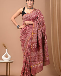 Premium Hand Block Printed Chanderi Silk Saree 65