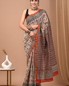 Premium Hand Block Printed Chanderi Silk Saree 67
