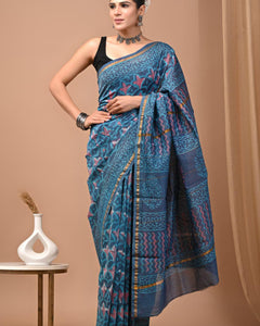 Premium Hand Block Printed Chanderi Silk Saree 72