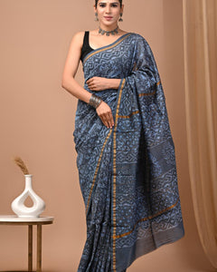 Premium Hand Block Printed Chanderi Silk Saree 75