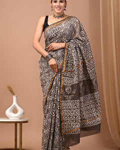 Premium Hand Block Printed Chanderi Silk Saree 76