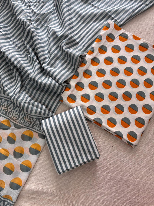 Premium Hand Block Print Cotton Suit Set with Mulmul Dupatta(WACOTMU80)
