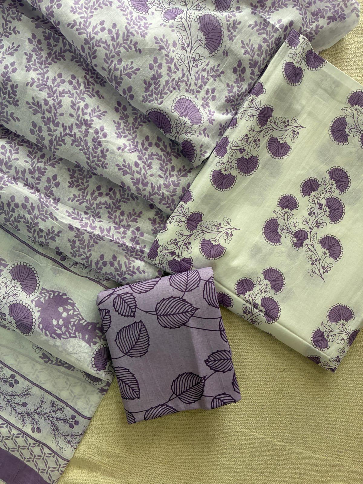 ELEGANT HAND BLOCK PRINT COTTON SUIT SET WITH MULMUL DUPATTA(WACOTMU103)