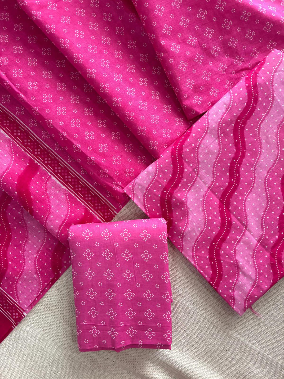 Designer Hand Block Print Cotton Suit Set with Mulmul Dupatta(WACOTMU118)
