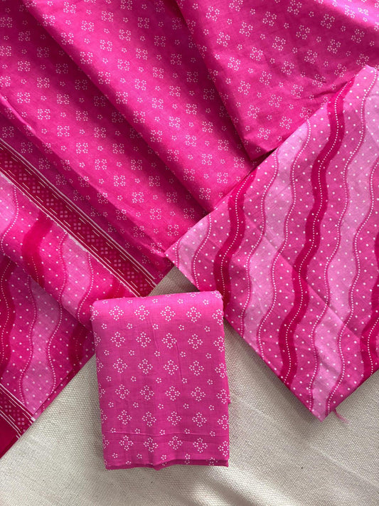 Designer Hand Block Print Cotton Suit Set with Mulmul Dupatta(WACOTMU118)