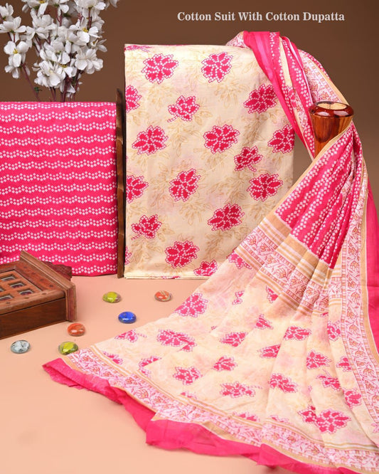Designer Hand Block Print Cotton Suit Set with Mulmul Dupatta(WACOTMU126)