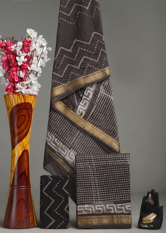 New Exclusive Hand Block Print Maheshwari Silk Suit Set 4