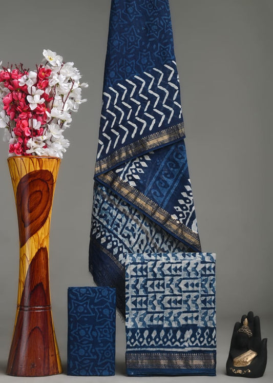 New Exclusive Hand Block Print Maheshwari Silk Suit Set 5
