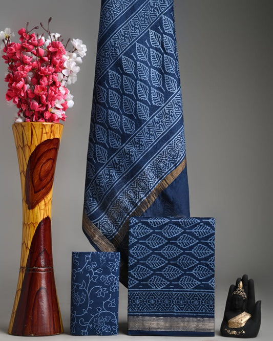 Designer Hand Block Print Maheshwari Silk Suit Set 14