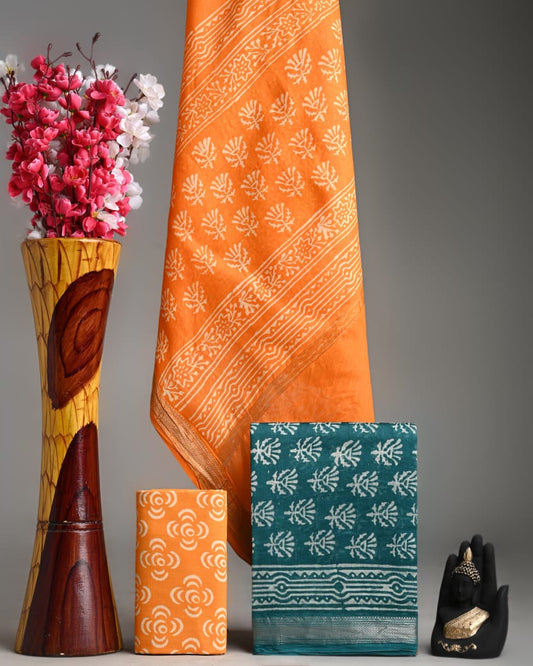 Designer Hand Block Print Maheshwari Silk Suit Set 16