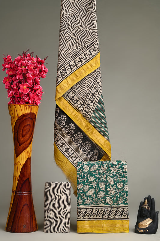 ELEGANT HAND BLOCK PRINT MAHESHWARI SILK SUIT SET 25