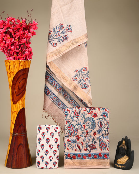EXCLUSIVE ELEGANT HAND BLOCK PRINT MAHESHWARI SILK SUIT SET 30