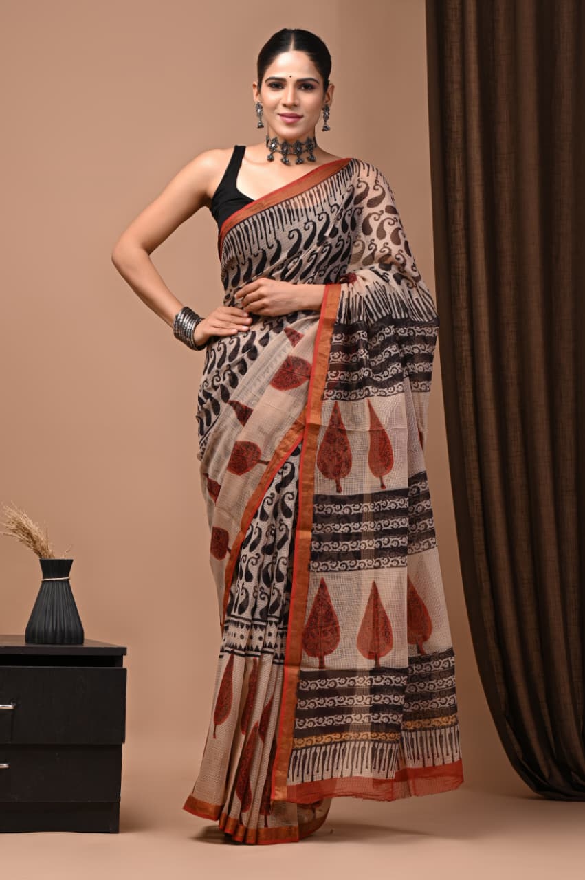 Exclusive hand Block Printed Kota Doria Saree (SWSRKO22)