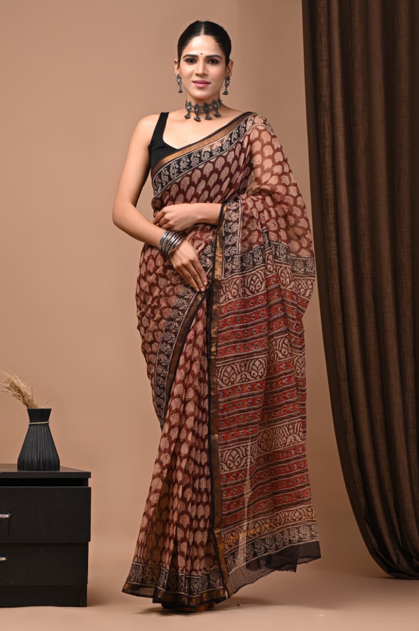 Exclusive hand Block Printed Kota Doria Saree (SWSRKO29)