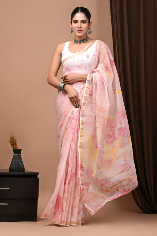 Exclusive hand Block Printed Kota Doria Saree (SWSRKO37)