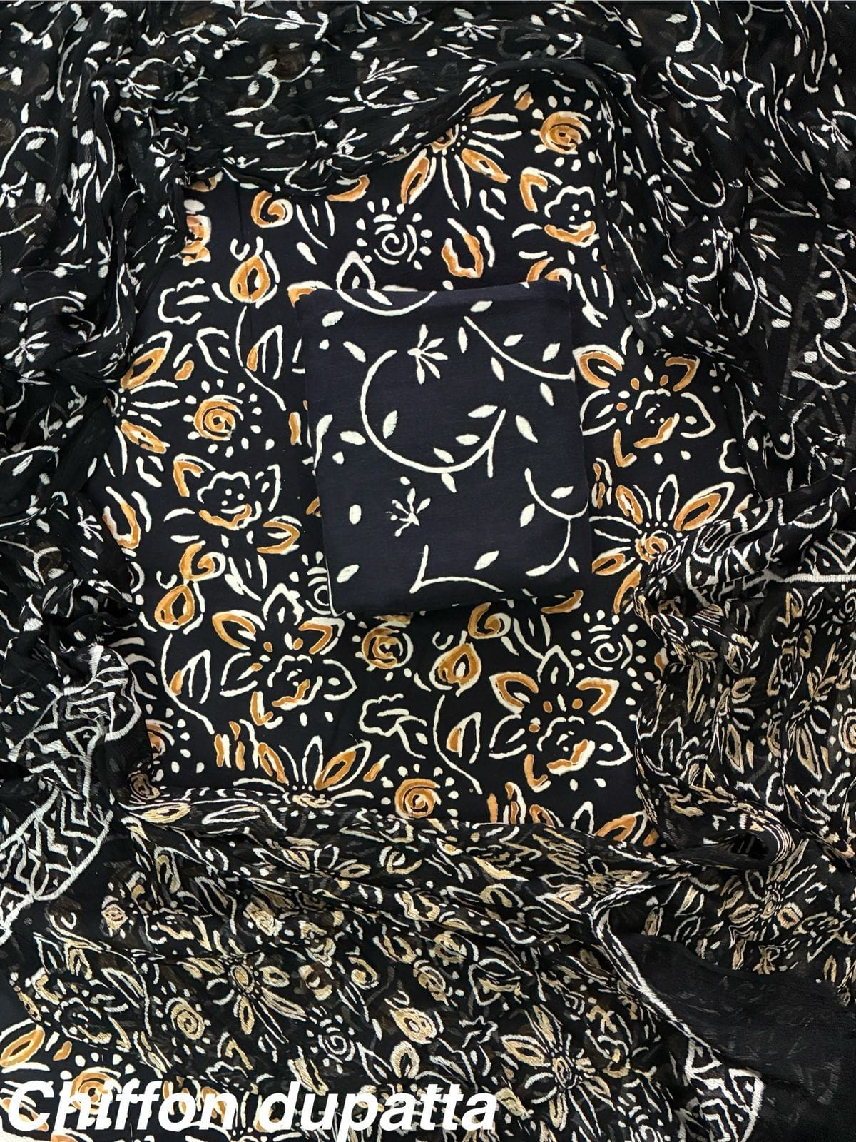 New Premium Hand Block Print Cotton Suit Set with Chiffon Dupatta(WACFCOTMU52)