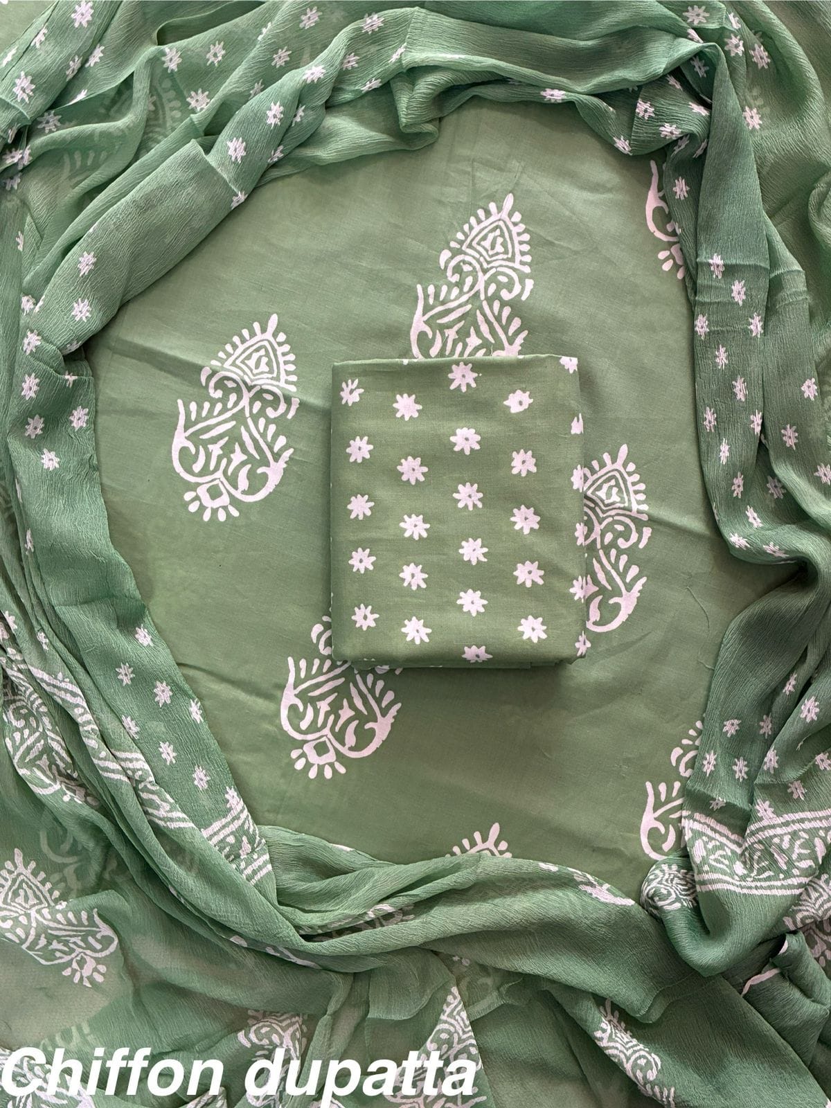 JAAL HAND BLOCK PRINT COTTON SUIT SET WITH CHIFFON DUPATTA(WACFCOTMU34)