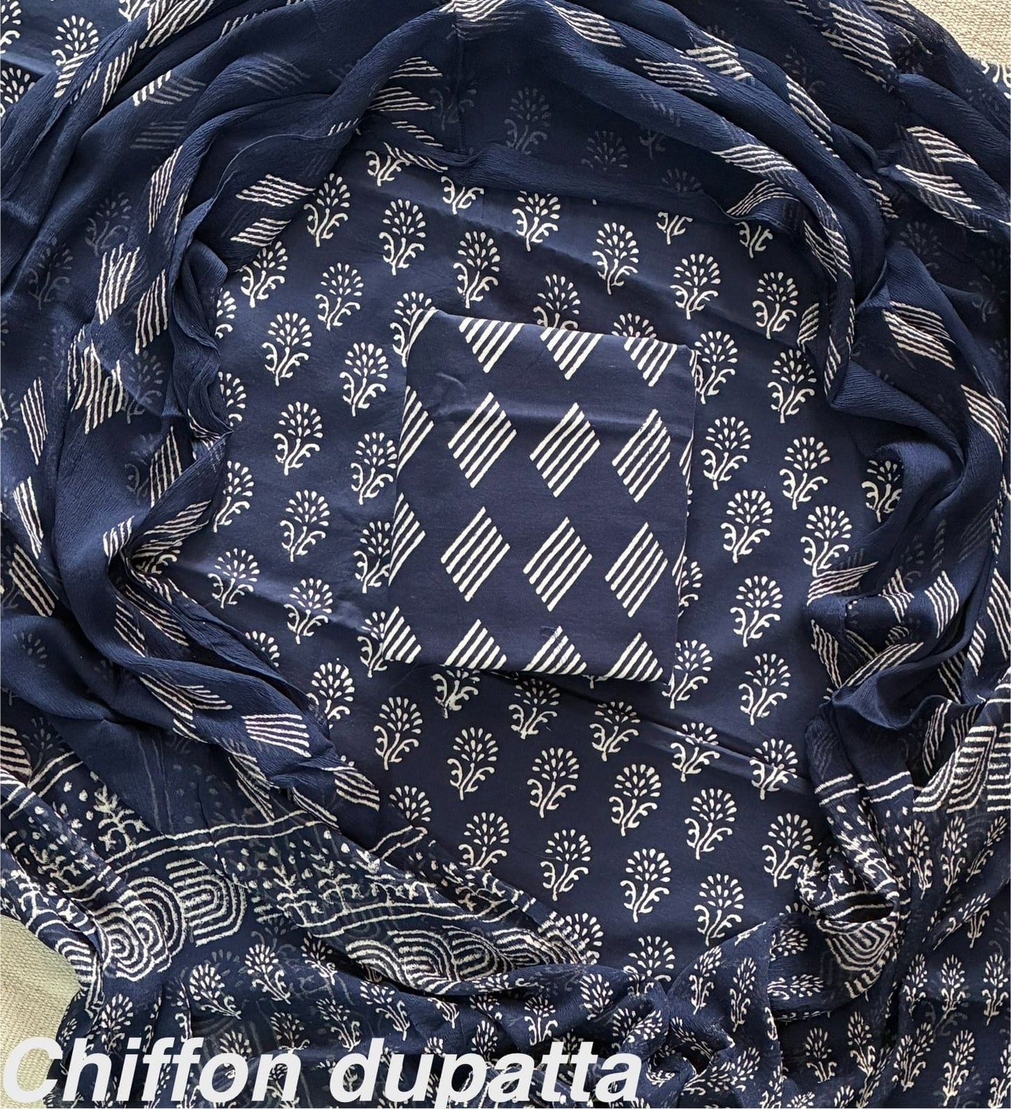 New Premium Hand Block Print Cotton Suit Set with Chiffon Dupatta(WACFCOTMU25)