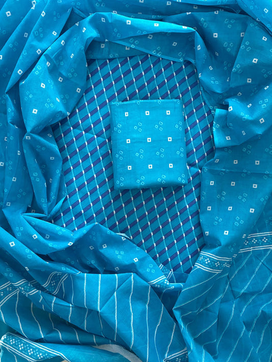 Designer Hand Block Print Cotton Suit Set with Mulmul Dupatta(WACOTMU141)