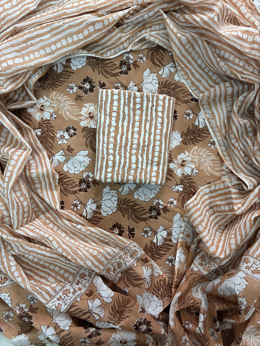 ELEGANT HAND BLOCK PRINT COTTON SUIT SET WITH MULMUL DUPATTA(WACOTMU102)