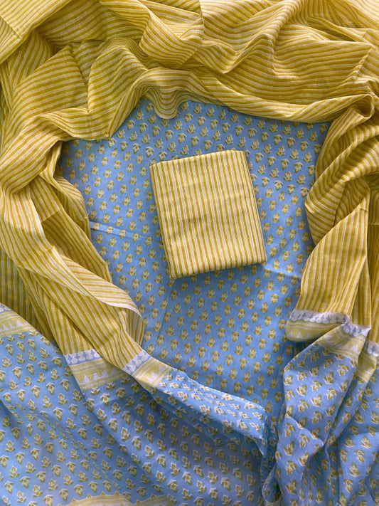 Premium Hand Block Print Cotton Suit Set with Mulmul Dupatta(WACOTMU80)