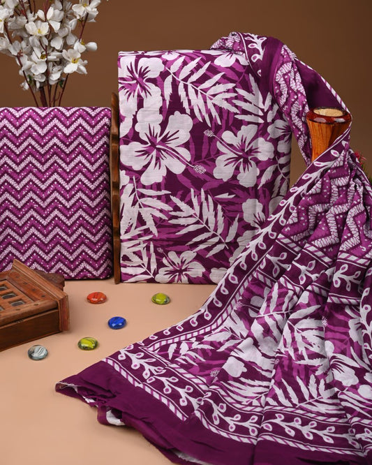 ELEGANT HAND BLOCK PRINT COTTON SUIT SET WITH MULMUL DUPATTA(WACOTMU31)