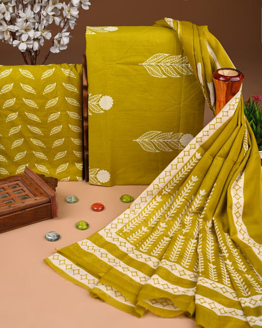 ELEGANT HAND BLOCK PRINT COTTON SUIT SET WITH MULMUL DUPATTA(WACOTMU21)