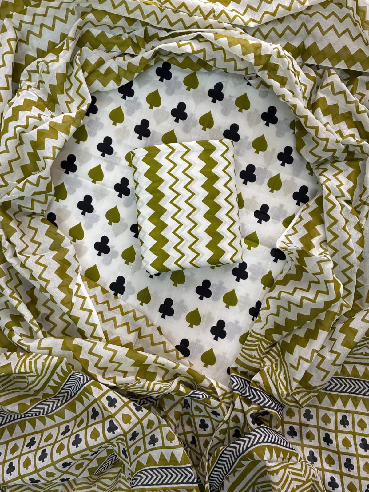 Designer Hand Block Print Cotton Suit Set with Mulmul Dupatta(WACOTMU129)