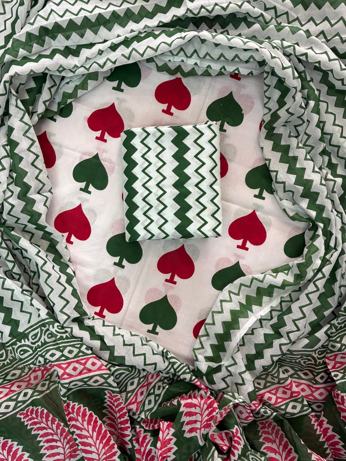 Designer Hand Block Print Cotton Suit Set with Mulmul Dupatta(WACOTMU126)