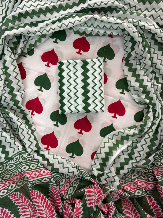 Designer Hand Block Print Cotton Suit Set with Mulmul Dupatta(WACOTMU126)