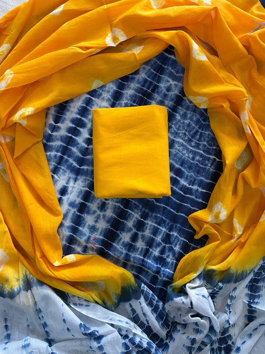 Designer Hand Block Print Cotton Suit Set with Mulmul Dupatta(WACOTMU113)