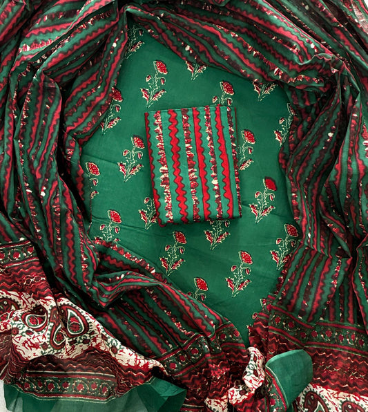 ELEGANT HAND BLOCK PRINT COTTON SUIT SET WITH MULMUL DUPATTA(WACOTMU07)