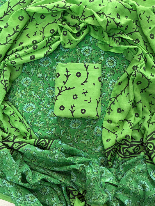 ELEGANT HAND BLOCK PRINT COTTON SUIT SET WITH MULMUL DUPATTA(WACOTMU13)