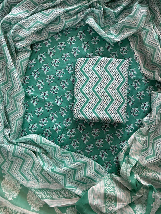 ELEGANT HAND BLOCK PRINT COTTON SUIT SET WITH MULMUL DUPATTA(WACOTMU12)