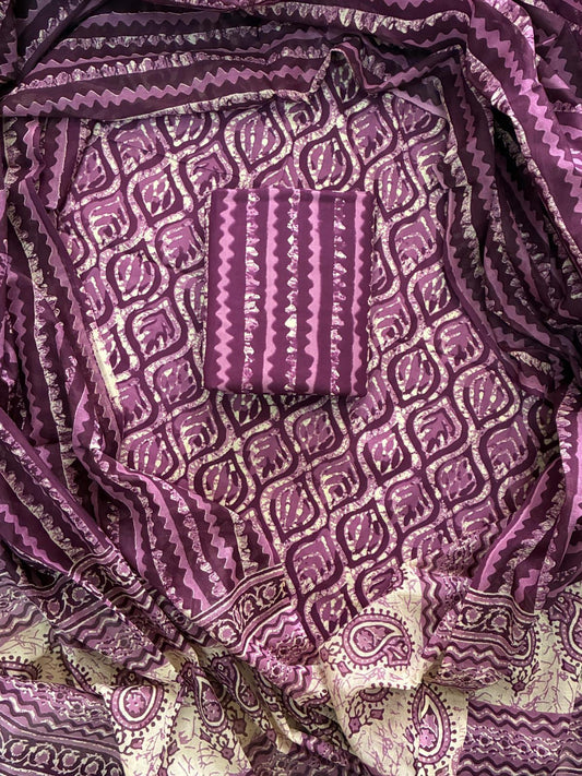 ELEGANT HAND BLOCK PRINT COTTON SUIT SET WITH MULMUL DUPATTA(WACOTMU01)