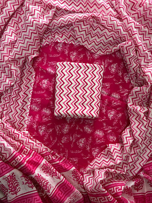 ELEGANT HAND BLOCK PRINT COTTON SUIT SET WITH MULMUL DUPATTA(WACOTMU36)