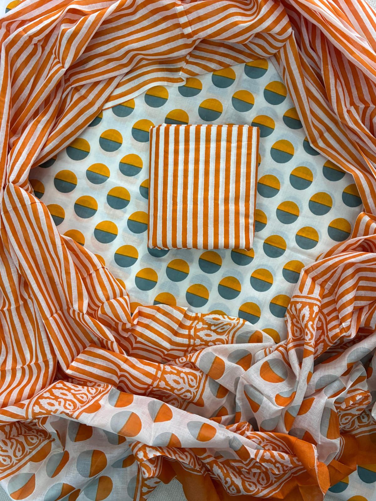 ELEGANT HAND BLOCK PRINT COTTON SUIT SET WITH MULMUL DUPATTA(WACOTMU28)