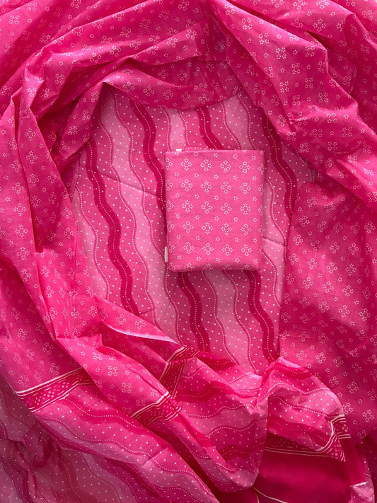 ELEGANT HAND BLOCK PRINT COTTON SUIT SET WITH MULMUL DUPATTA(WACOTMU20)