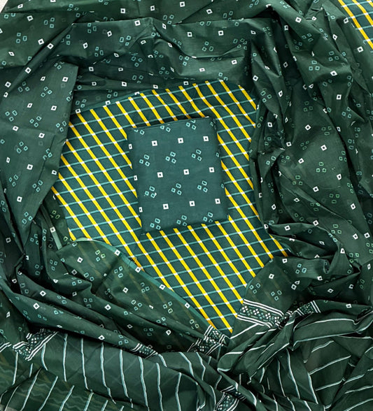 Designer Hand Block Print Cotton Suit Set with Mulmul Dupatta(WACOTMU132)