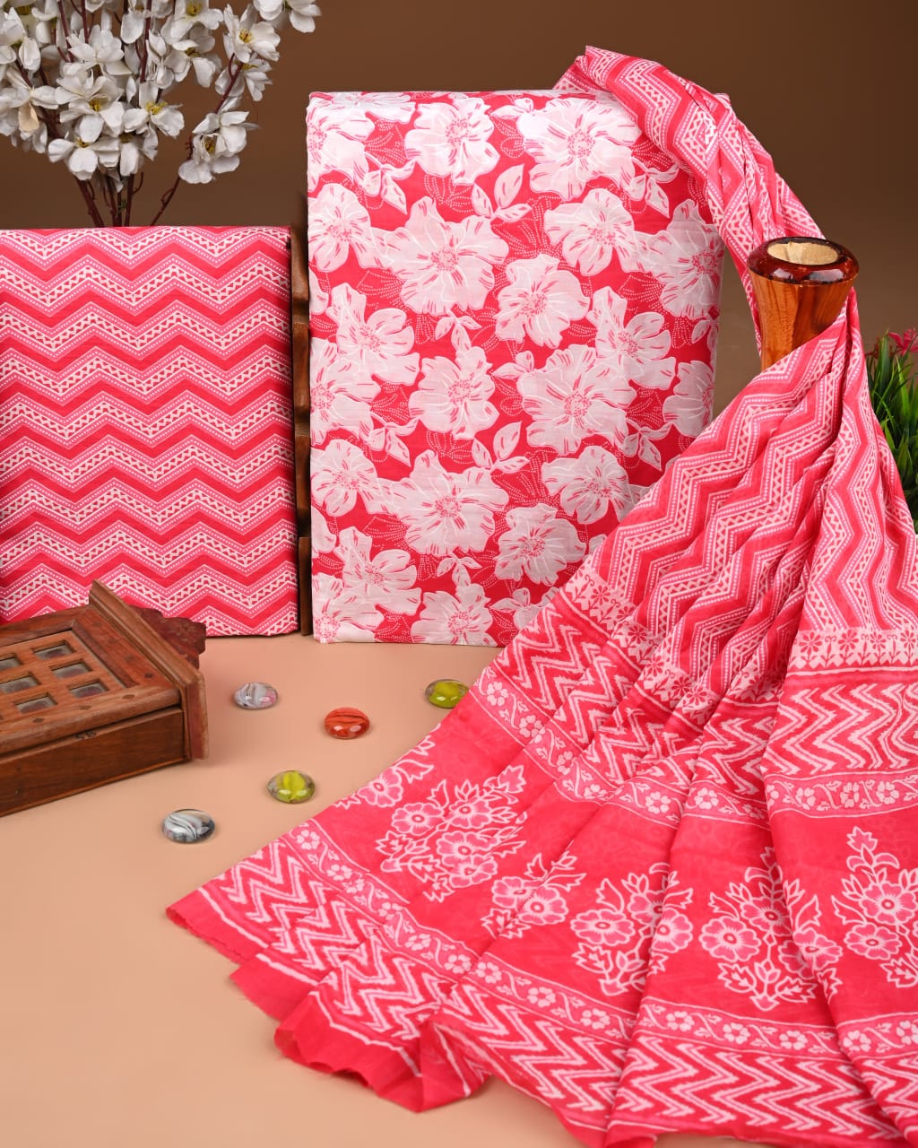 Premium Hand Block Print Cotton Suit Set with Mulmul Dupatta(WACOTMU80)