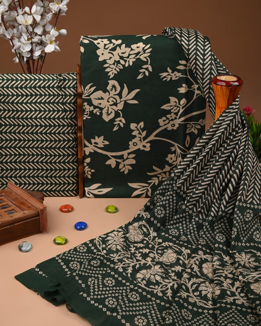 ELEGANT HAND BLOCK PRINT COTTON SUIT SET WITH MULMUL DUPATTA(WACOTMU85)