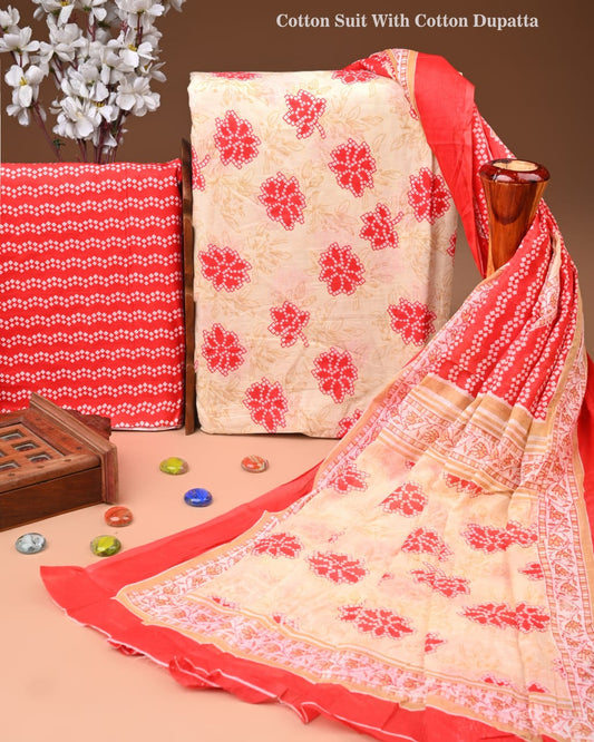 Designer Hand Block Print Cotton Suit Set with Mulmul Dupatta(WACOTMU169)