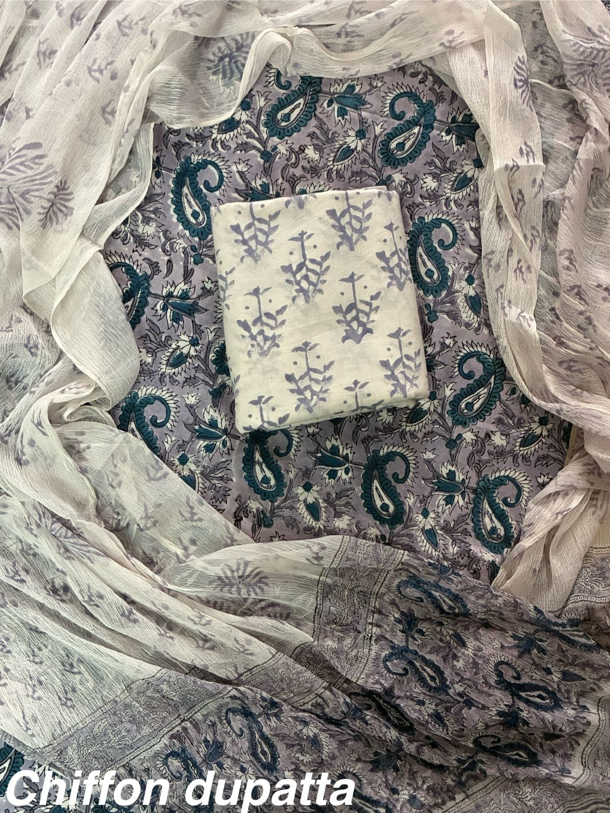 JAAL HAND BLOCK PRINT COTTON SUIT SET WITH CHIFFON DUPATTA(WACFCOTMU38)