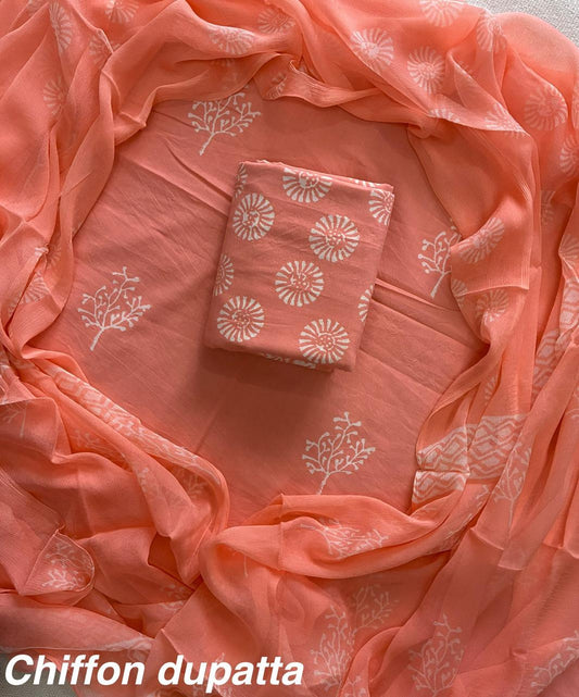 JAAL HAND BLOCK PRINT COTTON SUIT SET WITH CHIFFON DUPATTA(WACFCOTMU142)