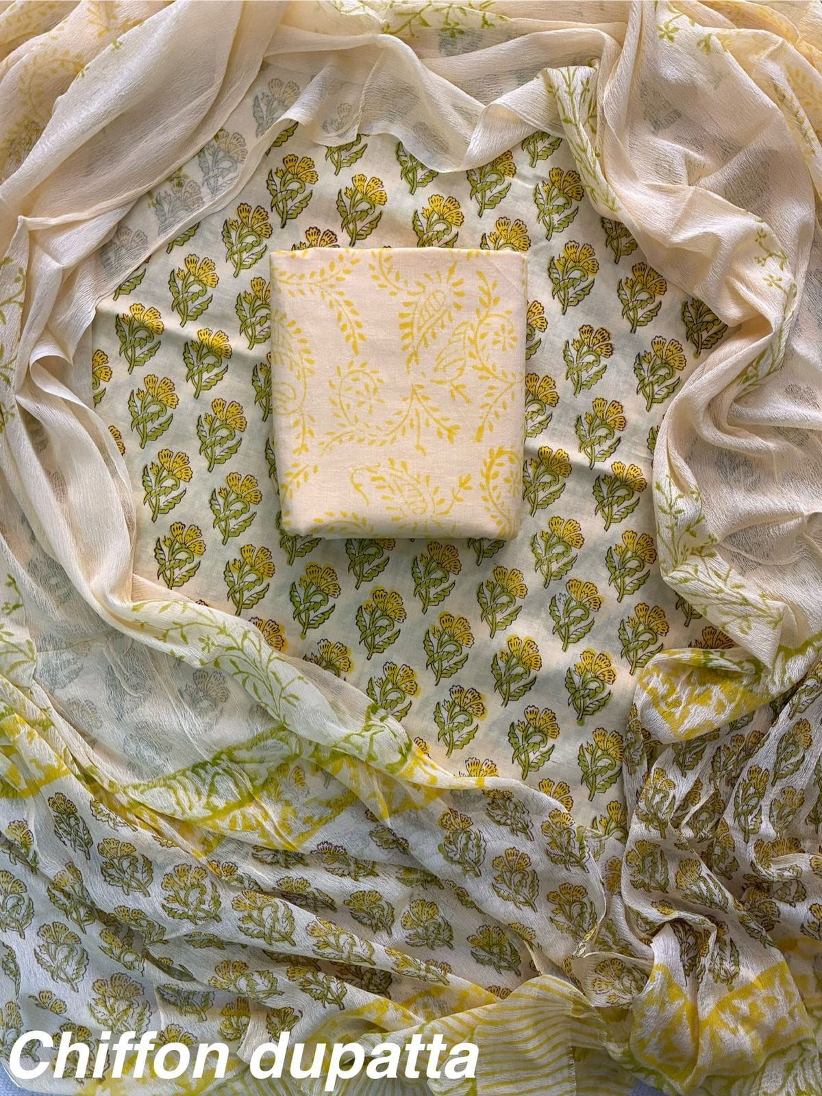 JAAL HAND BLOCK PRINT COTTON SUIT SET WITH CHIFFON DUPATTA(WACFCOTMU114)